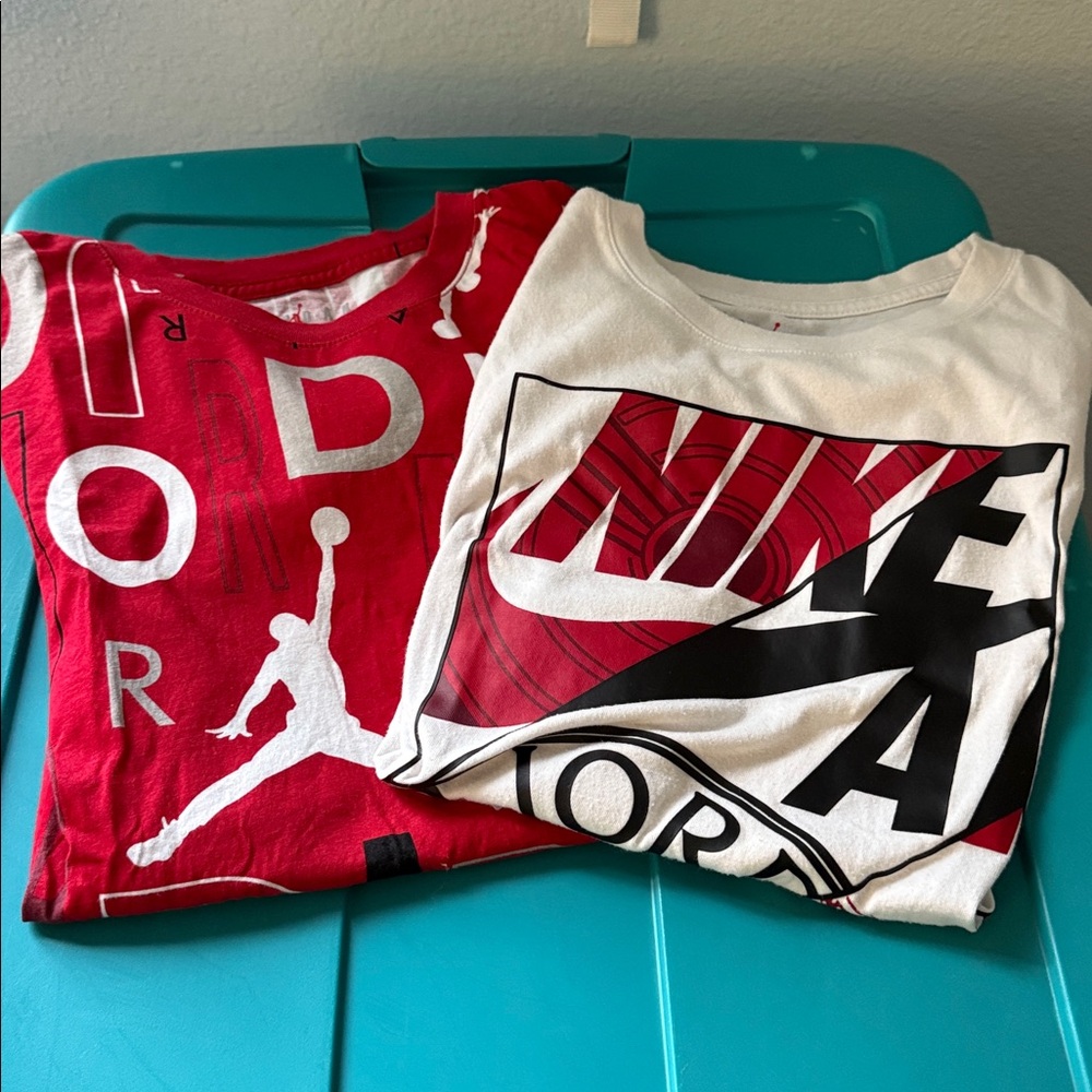 Nike Air Jordan Red and White Tee with Red and Black Graphics